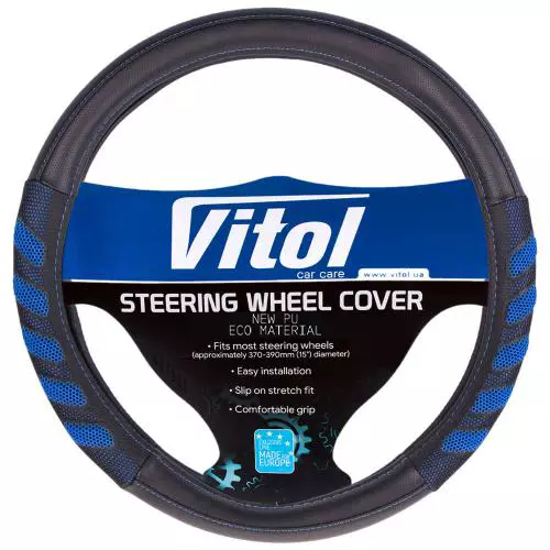 Чехол на руль VITOL с синими вставками (VLU-1808010 BK/BL M) Чехол на руль VITOL с синими вставками (VLU-1808010 BK/BL M)