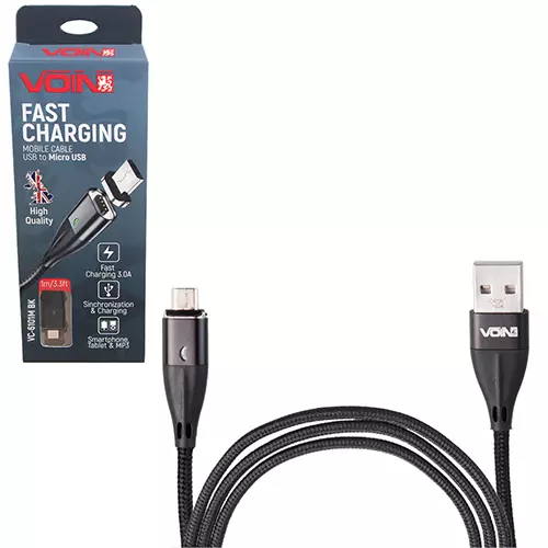 Кабель магнитный VOIN USB - Micro USB 3А, 1m, black (VC-6101M BK) Кабель магнитный VOIN USB - Micro USB 3А, 1m, black (VC-6101M BK)