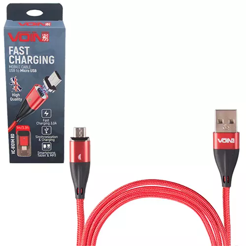 Кабель магнитный VOIN USB - Micro USB 3А, 1m, red (VC-6101M RD) Кабель магнитный VOIN USB - Micro USB 3А, 1m, red (VC-6101M RD)