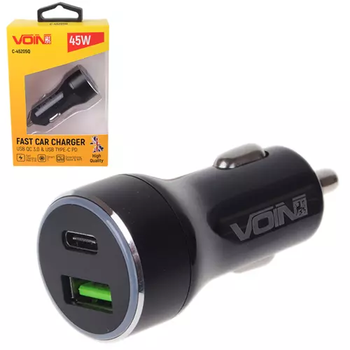 Автомобильное зарядное устройство VOIN USB QC3.0 12/24V (C-45205Q) Автомобильное зарядное устройство VOIN USB QC3.0 12/24V (C-45205Q)