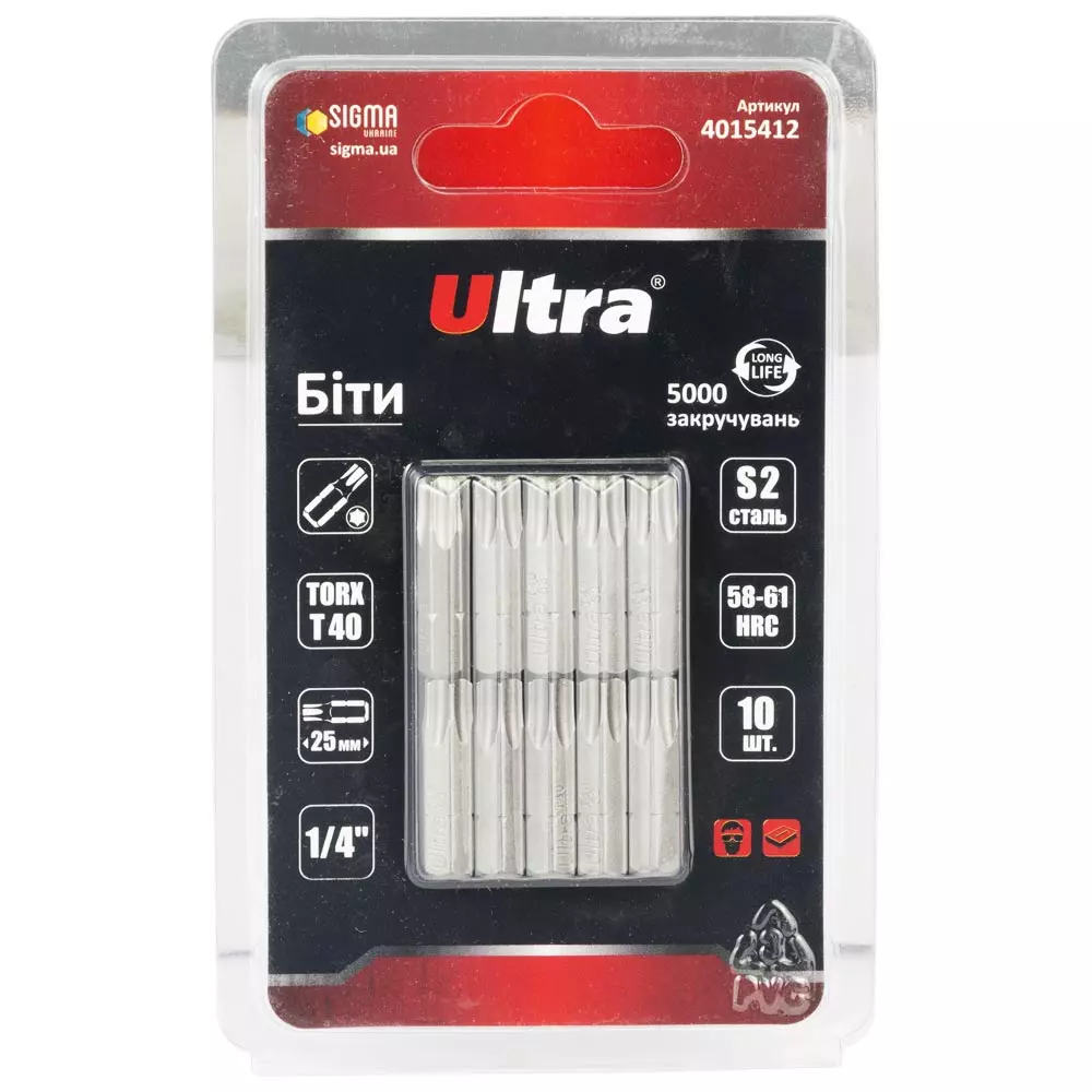 Биты ULTRA TORX 40х25мм ¼" 10 шт S2 блистер (4015412) Биты ULTRA TORX 40х25мм ¼" 10 шт S2 блистер (4015412)