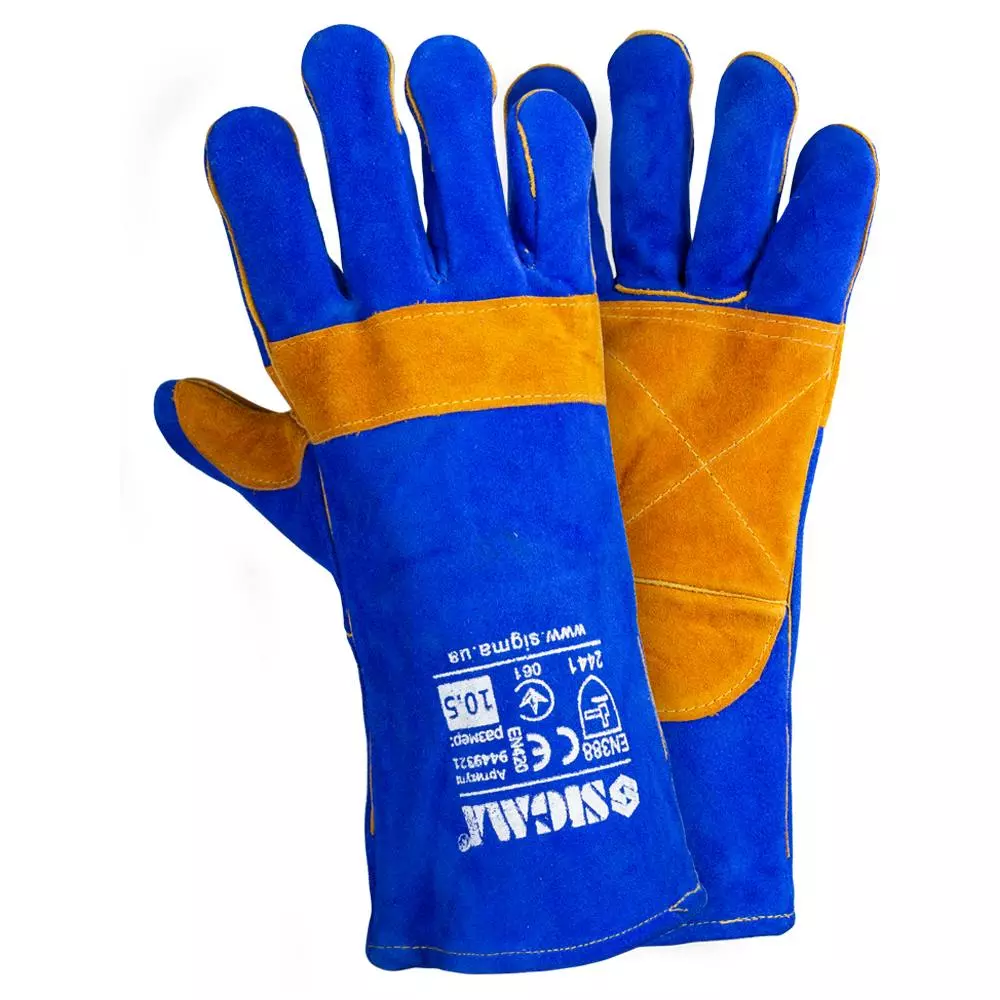 Рукавички краги зварника SIGMA р10.5, клас А, довжина 35 см синьо-жовті (9449321) Рукавички краги зварника SIGMA р10.5, клас А, довжина 35 см синьо-жовті (9449321)