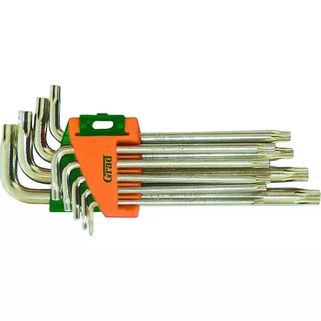 Ключи GRAD TORX 9 шт T10-T50мм CrV средние с отверстием (4022285)