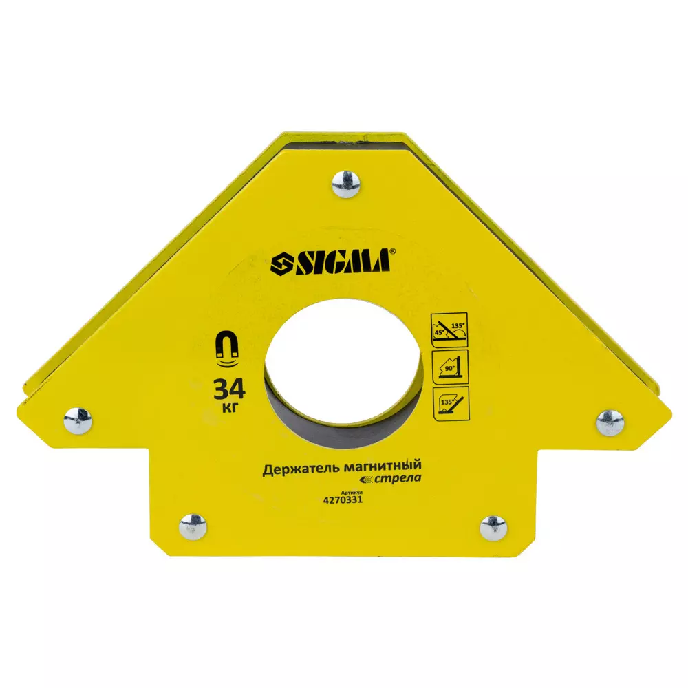 Магніт для зварки SIGMA стріла 34кг 110х110мм (45, 90, 135°) (4270331) Магніт для зварки SIGMA стріла 34кг 110х110мм (45, 90, 135°) (4270331)