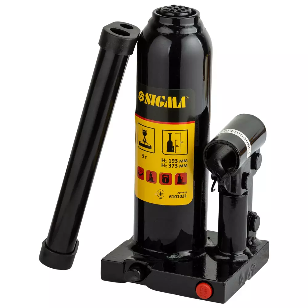Домкрат гідравлічний SIGMA пляшковий 3т H 193-373мм (6101031) Домкрат гідравлічний SIGMA пляшковий 3т H 193-373мм (6101031)
