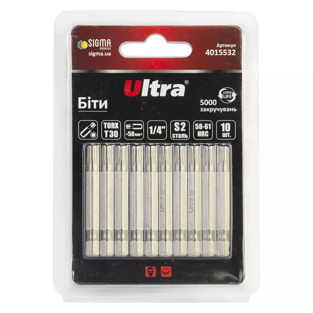 Биты ULTRA TORX 30х50мм ¼" 10 шт S2 блистер (4015532) Биты ULTRA TORX 30х50мм ¼" 10 шт S2 блистер (4015532)