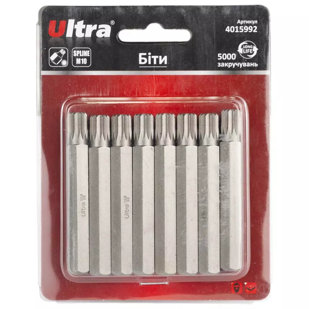 Біти ULTRA Spline M10х75мм 10мм 8 шт S2 блістер (4015992) Біти ULTRA Spline M10х75мм 10мм 8 шт S2 блістер (4015992)
