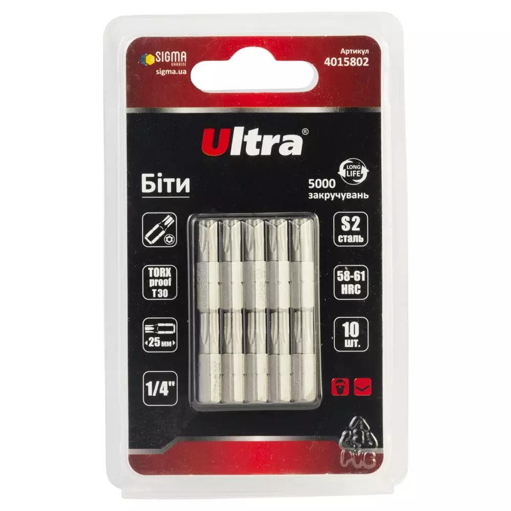 Биты ULTRA TORX-proof 30х25мм ¼" 10 шт S2 блистер (4015802) Биты ULTRA TORX-proof 30х25мм ¼" 10 шт S2 блистер (4015802)