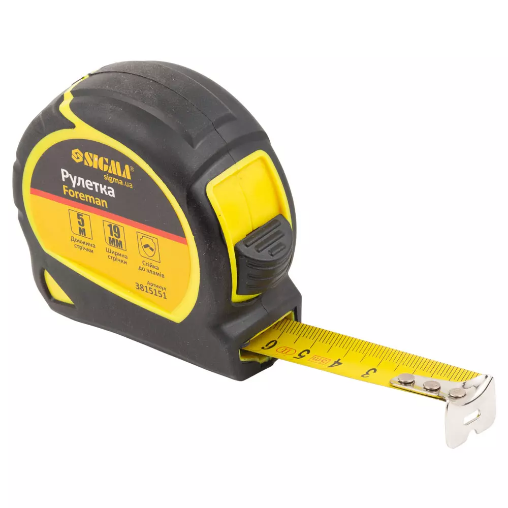 Рулетка SIGMA Foreman 5м х 19мм без шнурка для утримання (3815151) Рулетка SIGMA Foreman 5м х 19мм без шнурка для утримання (3815151)