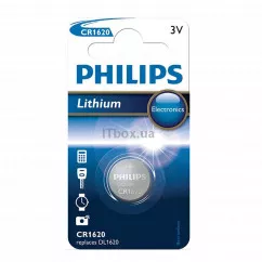 Батарейка PHILIPS литиевая кнопковая, блистер (16.0 x 2.0) 3.0V (CR1620/00B)