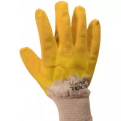 83-0601 Перчатки стекольщика х/б ткань с латексным ребристым покрытием (желтые), 10,5", 90-92 г