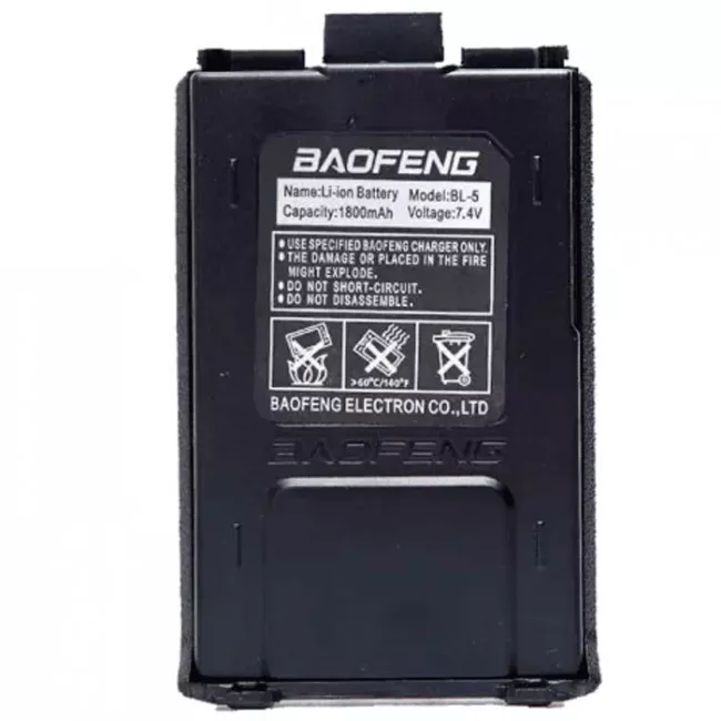 Аккумулятор литиевый Li-Ion для рации Baofeng UV-5R Std Capacity (1800mAh), черный (159-1014)