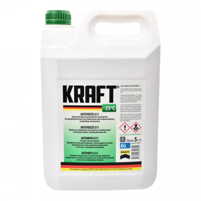 Антифриз Kraft G11 -35°C зелений 5л (394349) (KF121) Антифриз Kraft G11 -35°C зелений 5л (394349) (KF121)