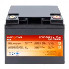 Аккумулятор Logic Power LiFePO4 6СТ-60Ah 180А (-\+) (LP12439)