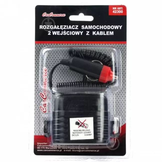 Двійник CAR COMMERCE для прикурювача з подовжувачем 12В (42300) Двійник CAR COMMERCE для прикурювача з подовжувачем 12В (42300)