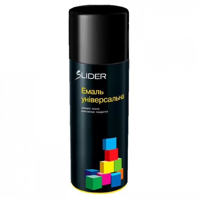 Эмаль SLIDER color универсальная 9005 черная глянцевая, 400 мл (12 шт/уп) (000001038) (55076) Эмаль SLIDER color универсальная 9005 черная глянцевая, 400 мл (12 шт/уп) (000001038) (55076)