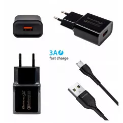 Сетевое зарядное устройство Grand-X Quick Charge 3.0, 18W (CH-350BM) + кабель microUSB