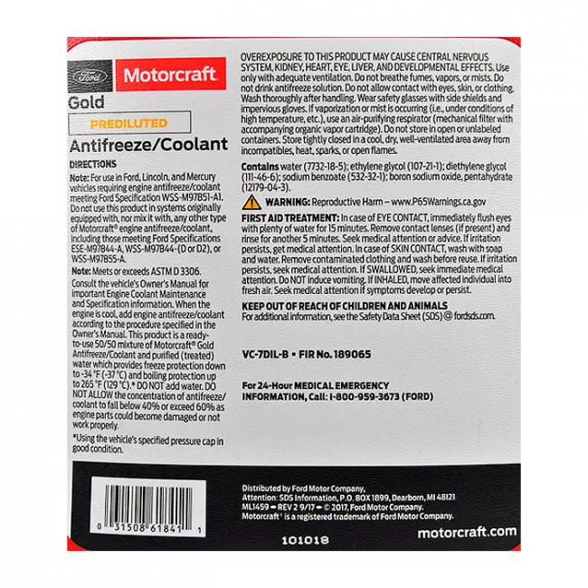 Антифриз Ford Motorcraft Premium Antifreeze/Coolant -40°C зеленый 3,78л (VC5)