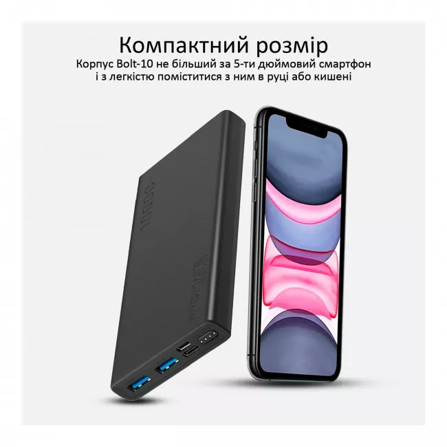 Внешний аккумулятор Promate Bolt-10 10000 mAh Black (bolt-10.black) (046662)