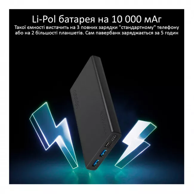 Внешний аккумулятор Promate Bolt-10 10000 mAh Black (bolt-10.black) (046662)