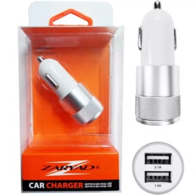 Автомобильное зарядное устройство ZARYAD серебристое 2USB AZU01 (625740) Автомобильное зарядное устройство ZARYAD серебристое 2USB AZU01 (625740)