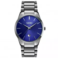 Часы кварцевые Skmei 9140, синие-стальные, в металлическом боксе (175-1085_blue_sil_bm)