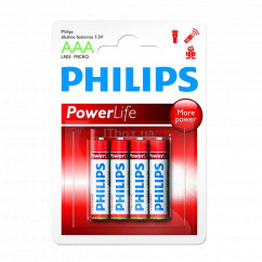 Батарейка PHILIPS лужная цилиндрическая тип ААА POWER ALKALINE (в блист. - 4 шт) (LR03P4B/10)