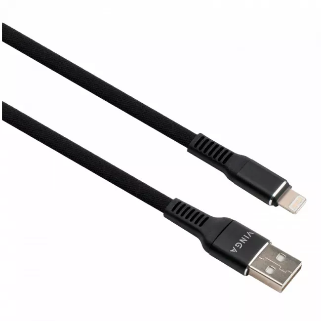 Дата кабель Vinga USB 2.0 AM to Lightning 1.0m flat nylon black (VCPDCLFNB1BK)