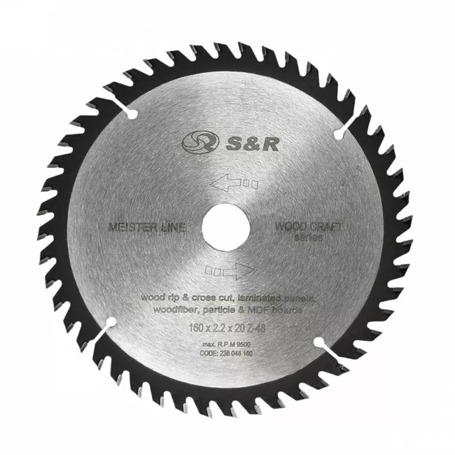 Диск пильный S&R по дереву WoodCraft 160x20/16x2.2 Z48 (238048160)