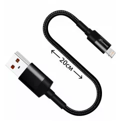 Кабель Grand-X USB-Lightning 20cm, CU, Black, защита ткан.оплетка BOX (FM-20L)