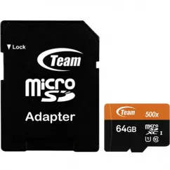 Карта памяти TEAM MicroSDHC 64GB + SD-adapter