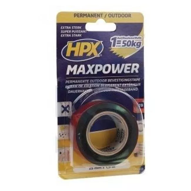 Лента двухсторонняя HPX MAXPOWER 25мм*1,5м черная блистер (OT2502)