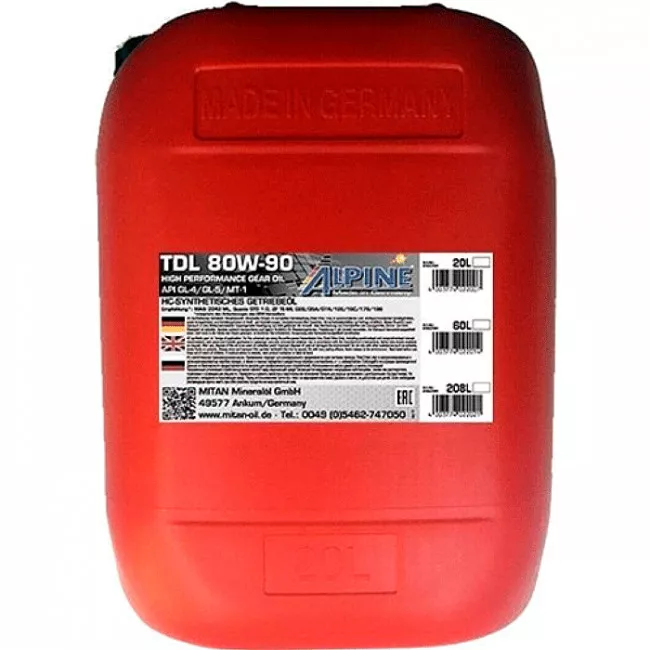 Масло трансмиссионное Alpine Gear Oil 80W-90 TDL GL-4/GL-5 20л (0725-20) (24867)