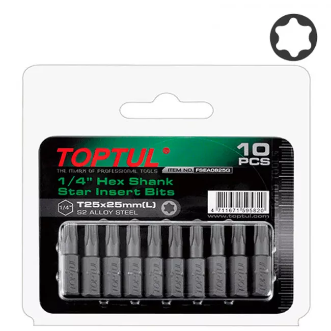 Набор бит TOPTUL 1/4" L25мм T40 10ед. на блистере (FSEA0840G)