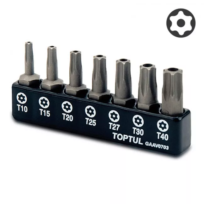 Набор бит TOPTUL 1/4" (TORX T10-T40 с отверстием) (GAAV0703)