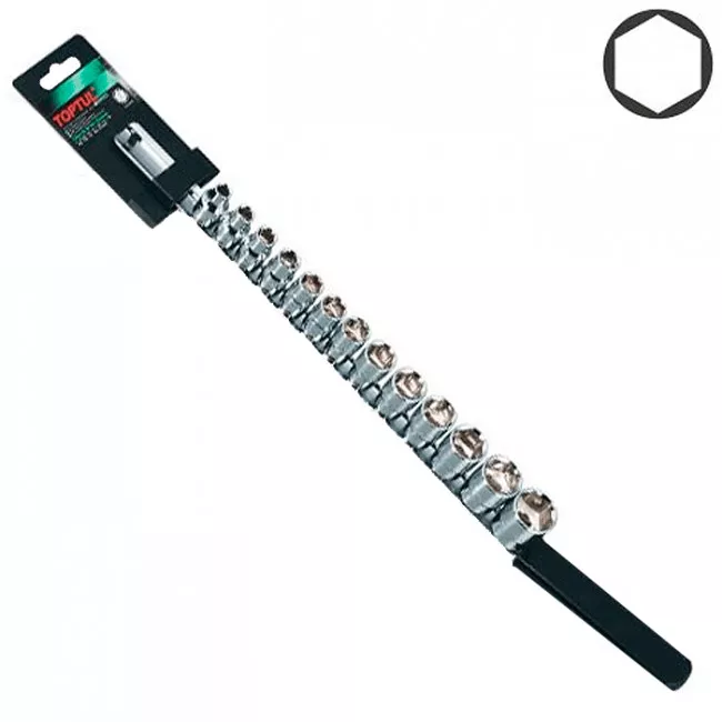 Набор дюймовых головок торцевых TOPTUL 1/2" 20 ед. на планке (GAAQ1608U) Набор дюймовых головок торцевых TOPTUL 1/2" 20 ед. на планке (GAAQ1608U)