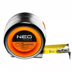 Рулетка NEO компактна сталева стрічка 5 м x 25 мм, з фіксатором selflock, магніт (67-215)