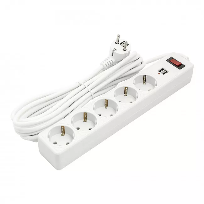 Мережевий фільтр PowerPlant 5 м, 5 розетки 2xUSB 2.1A (JY-1056U/5) (PPSA10M50S5U) Мережевий фільтр PowerPlant 5 м, 5 розетки 2xUSB 2.1A (JY-1056U/5) (PPSA10M50S5U)