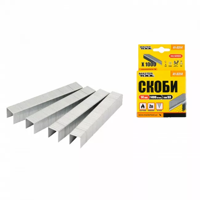 Скобы каленые 14 мм, 1000 шт MASTER TOOL (41-0314) Скобы каленые 14 мм, 1000 шт MASTER TOOL (41-0314)
