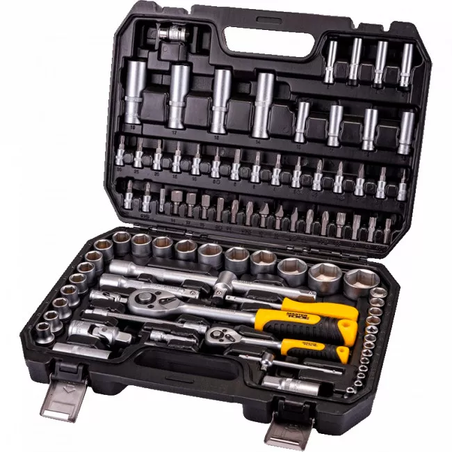Универсальний набор инструментов MASTER TOOL 94 элемента, сталь CrV, головки торцевые 1/4" и 1/2" пластиковый кейс PROFI (78-5094)