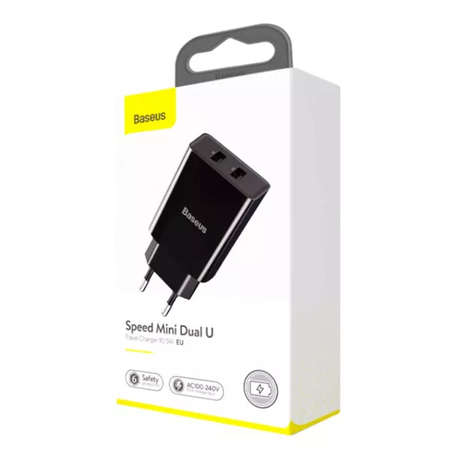 Зарядное устройство Baseus Speed Mini Dual U Charger 10.5W 2USB Black (CCFS-R01)(285870001)