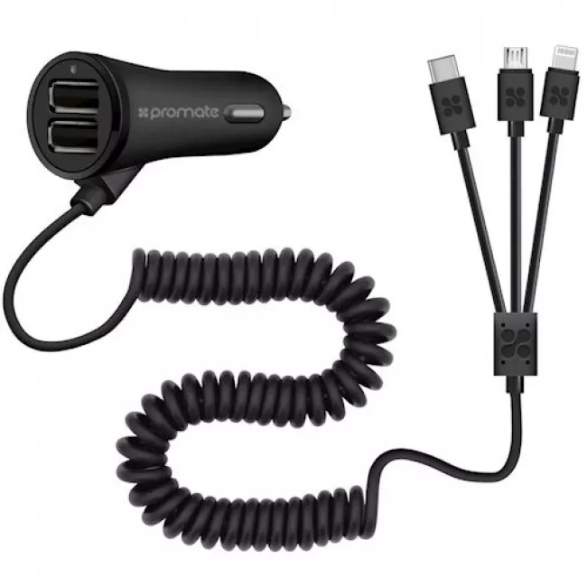 Автомобильное зарядное устройство Promate Charger-Trio Black (026435)