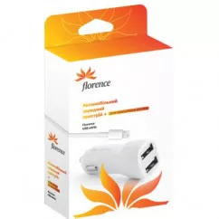 Зарядное устройство АЗУ Florence 2 USB + cable iPhone 6/6 Plus white, 2100mA (838959)