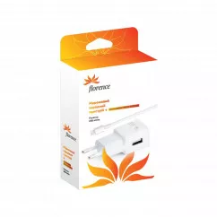 Автомобильное зарядное устройство Florence USB + cable iPhone 4/4S white, 1200mA (CC12-IPH4) (838942)