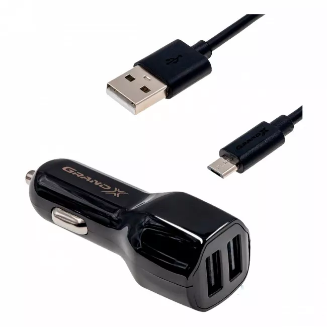 Автомобільний зарядний пристрій Grand-X CH-26BM + micro-USB Black (2USB 2.1A)