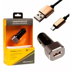 Автомобильное зарядное устройство Grand-X CH27BM QС3.0 + cable FM01BB USB/Micro