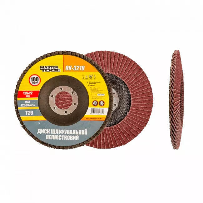 Диск шлифовальный лепестковый конусный Т29 зерно 100 125*22 мм MASTER TOOL (08-3210)