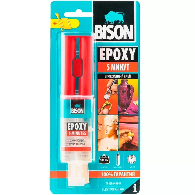 Двокомпонентний швидковисихаючий епоксидний клей BISON (5 хв) 24 мл (6307223)