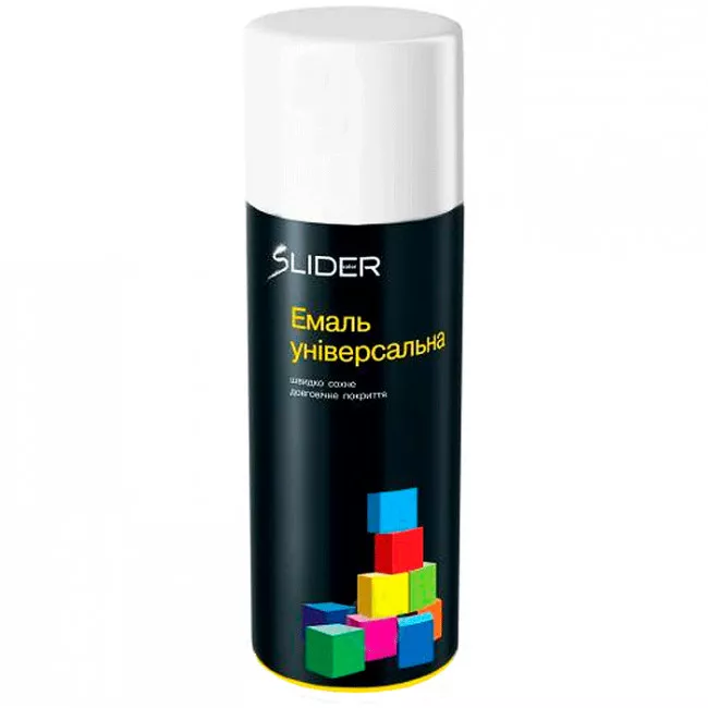 Эмаль SLIDER color универсальная 9010 белая глянцевая, 400 мл (12 шт/уп) (000001041) (55079)