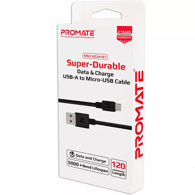 Кабель синхронизации PROMATE MicroCord-1 USB - microUSB 1.2 м Black (microcord-1.black)